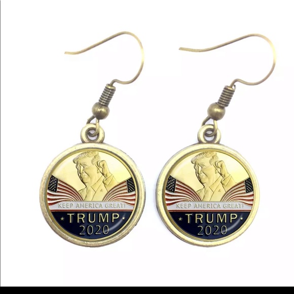 Trump MAGA 2020 rustic gold earrings USA DJT KAG - Picture 6 of 6